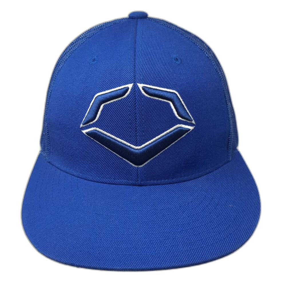 EvoShield Trucker Hat Blue One Size Mesh Back Snapback Flat Brim Shield Logo